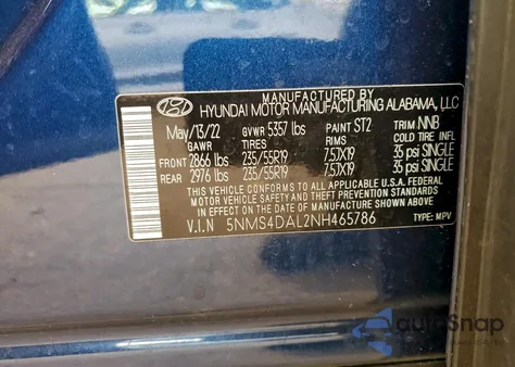 2022 Hyundai Santa Fe Limited z USA, uszkodzony, nr VIN 5NMS4DAL2NH465786